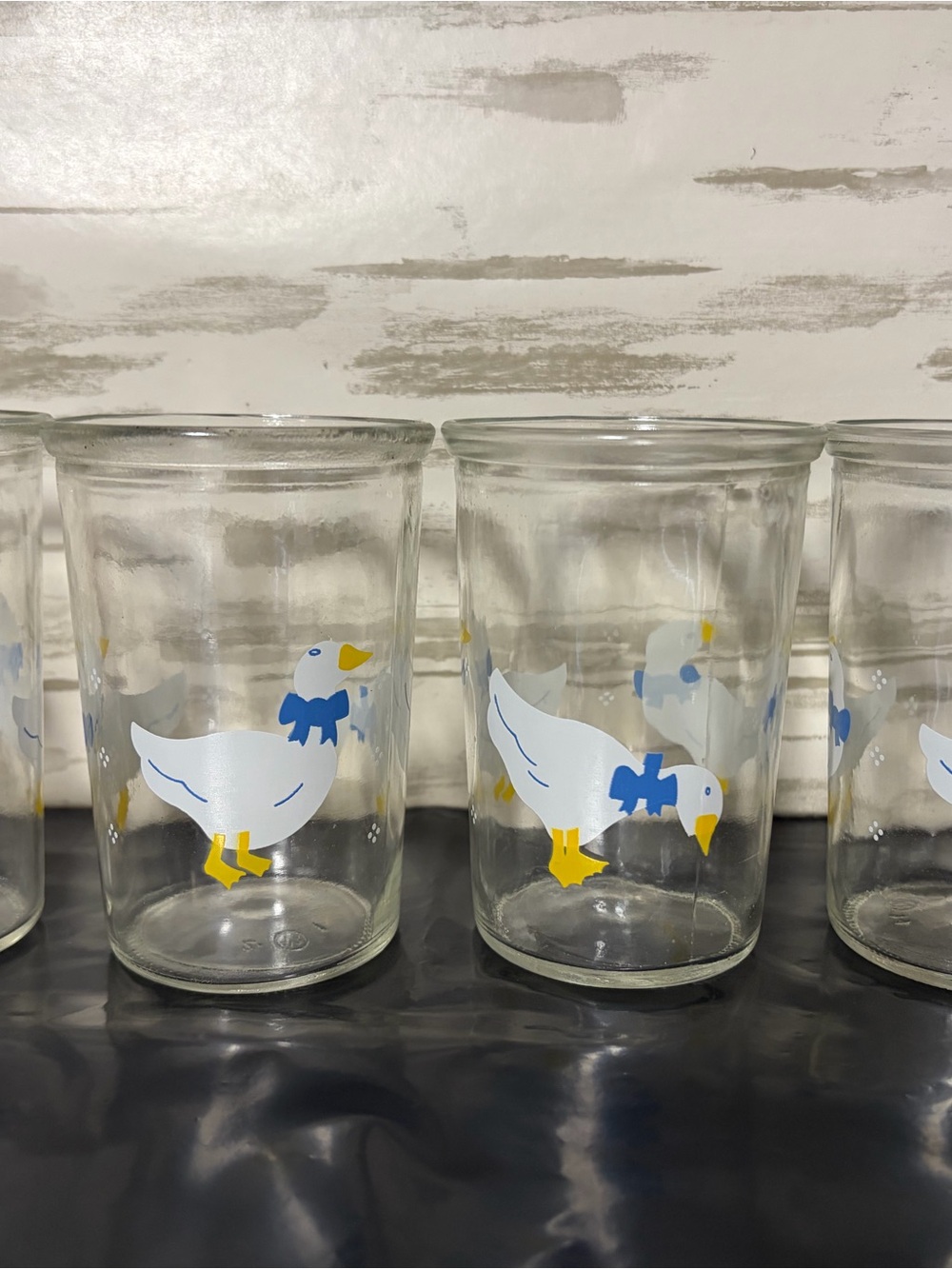 White Country Goose Juice Glass Tumbler with Blue Bow Set of 4 - Home Accents